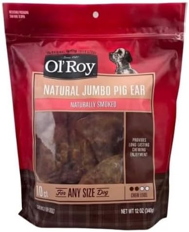 (2 Pack) - Ol's-Roys Natural Jumbo Pig Ear Natural Chews for Dogs, Non-Ttoxic Pork Hide - 10 Count, 12 Oz.