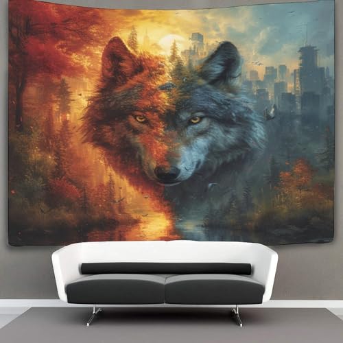 Tapiz de pared NMOTARVIN con acabado textil de lobo estampado 3D estético 3