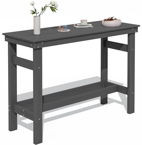SERWALL 41' Outdoor Bar Table with 1.6' Umbrella Hole, HDPE Patio Bar Counter Height Table, All-Weather...