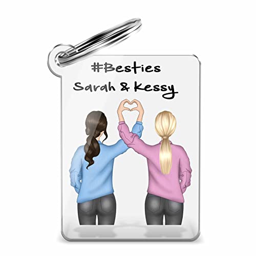 CHRISCK design Schlüsselanhänger Beste Freundin - Besties mit personalisierten Clipart Figuren - Anhänger für Freundinnen Schwester mit Bild - Versch. Haare & Kleidung - Geschenk Weihnachten BFF