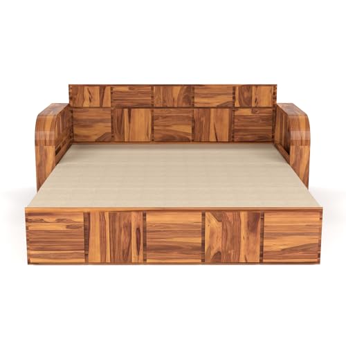 Image of Mamta Furniture Solid Sheesham Wood Sofa Cum Bed with Storage for Living Room Bedroom | Wooden Diwan Sofa Set with Mattress Support | Honey Finish Durable Design