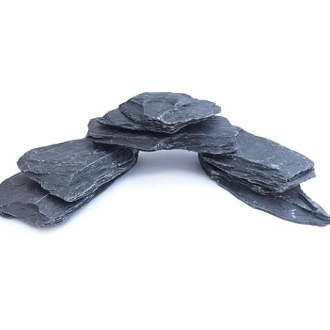 Natural Slate Stones 8 to 10 Inches - USA Sourced and Packaged for Aquascaping Aquariums, Terrariums, Paludariums, Reptile Enclosures, and Gardens (16-18 lbs) Cover