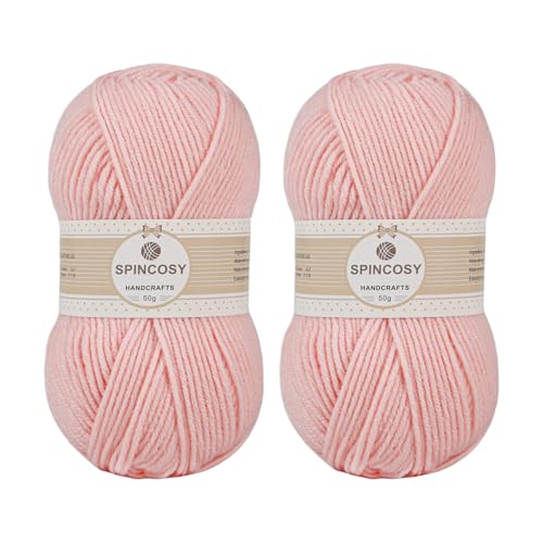 Image of 2 Pcs Crochet Yarn, Feels Soft 280 Yards Assorted Colors 4ply Acrylic Yarn,Yarn for Crochet & Hand Knitting (Light Pink)