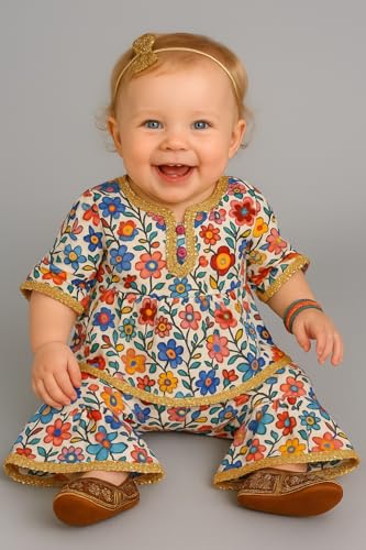Image of A.T.U.N. (ALL THINGS UBER NICE) Baby Girls Cotton Kurti and Sharara Set | Soft & Breathable Traditional Stylish Clothing Set for Kids
