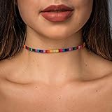  Made by Nami Boho Surfer Choker-Halsband - Verstellbar und 100% Wasserfest - Bunte Ethno Hippie Choker-Kette für Damen und Mädchen - Handmade Sommer Festival Strand Accessoires (Regenbogen)