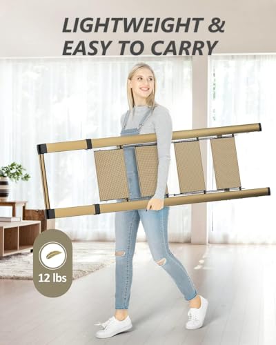 Image of SOLADDER 4 Step Ladder, Folding Step Stool with Anti-Slip Wide Sturdy Pedal and Handgrip, Portable Lightweight Aluminum Stepladder, 300 lbs Capacity, Multi-Use for Home, Library - Brown Gold