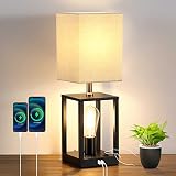 Bedroom Nightstand Lamp with 2 Bulbs Design, Table Lamp for Living Room with Dual USB Ports, 1 AC Ou