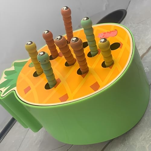 Image of HAPPY HUES Sorting & Stacking Toy- Skills Enhancement Motor Skill Toys for Toddlers /Kid -Magnetic- Capture The Worms Toys | Early Educational-Montessori Toy (Pineapple)