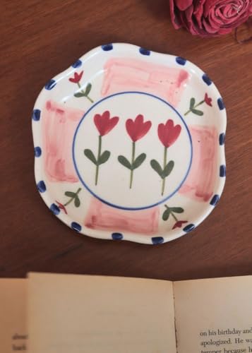 Image of WEAVING HOMES Pink Peony Handmade Dessert Plate, Size: 11 cm Microwave & Dishwahsher Safe (Set of 1)