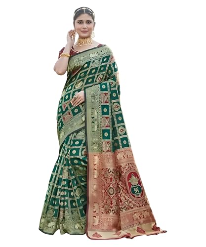 Image of Yashika Women's Banarasi Kanjivaram Silk Woven Saree | Animal Printed Patola Silk Saree for Women