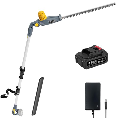 Cordless Hedge Trimmer Long Reach with Battery and Charger 20V Telescopic Extendable Hedge Cutter 2.4m Pole 45cm Dual Blade 150 Adjustable Head Shoulder Strap Included Fits Makita 18V Batteries