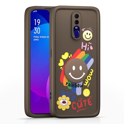 Image of Pikkme Back Cover for Oppo F11 | Soft Silicone| Cute Rainbow Smile & 3D Cartoon Flower Design | Shockproof Raised Camera Protection Bumper Case (Brown)