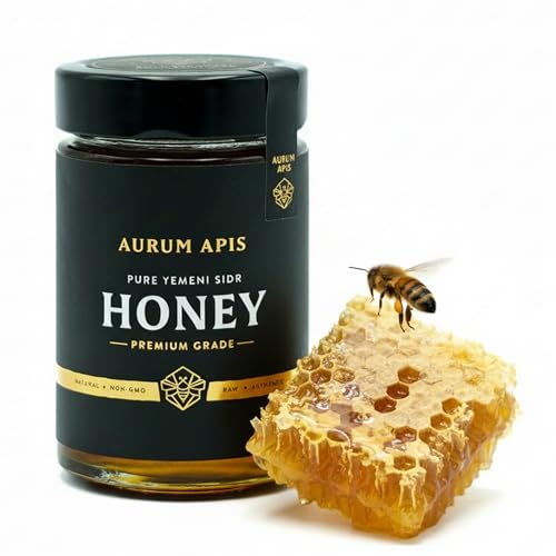 Image of Aurum Apis Raw Yemeni Sidr Honey, 100% Raw Unfiltered Pure Honey, Hand Harvested Organic Honey, Non-GMO, Unprocessed Certified Organic Honey from Sidr Tree Blossoms, Rich Flavor & Aroma, Honey Jar (330g)