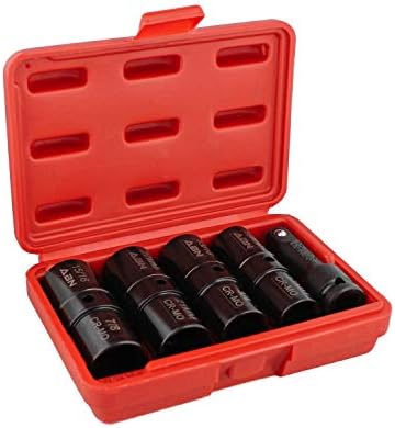ABN Double Side Lug Nut Socket Set, 5Pc - 1/2-Inch Drive Flip Impact Sockets Lug Nut Extractor Set Reversible Sockets