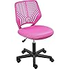 Yaheetech Students Cute Desk Chair Low Back Armless Study Chair wLumbar Support Adjustable Swivel Chair in Home Bedroom School Rose Red