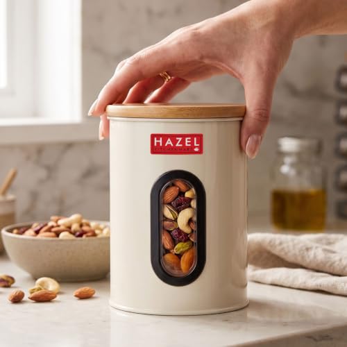 Image of HAZEL Kitchen Storage Airtight Container with See Through Window & Wooden Lid 1200ml