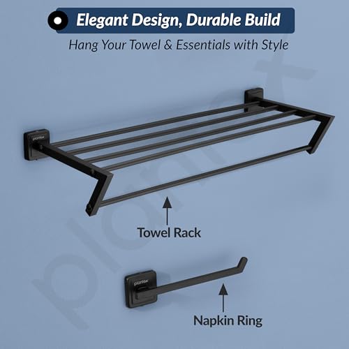Image of Plantex Decan 304 Grade Stainless Steel Towel Rack for Bathroom /Soap Holder /Napkin Ring /Tumbler Holder /Robe Hook /Bathroom Accessories - Black