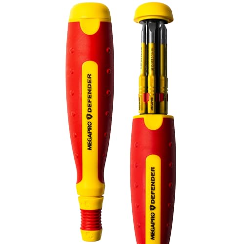 Megapro Chave De Fenda Multiponta Isolada 6 Em 1, Com Certificação Vde, Proteção 1000 V, Para Eletricista, Inclui Testador Voltagem Gratuito, The Defender™