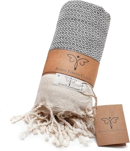 SMYRNA TURKISH COTTON Throw Blanket Vintage Series, 60x80 inch, Outdoor Blankets, Throws and Blankets for Couch, Sofa, Bed, Chair, Beach Picnic, Travel Boho Turkish Blanket Throw, Dark Gray