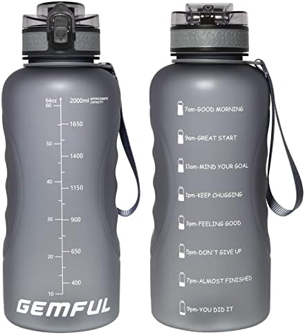 GEMFUL 2L Water Bottle with Straw Encouraging Goal Leakproof BPA Free Large Water Jug for Fitness and Gym