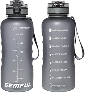 GEMFUL 2L Water Bottle with Straw Encouraging Goal Leakproof BPA Free Large Water Jug for Fitness and Gym