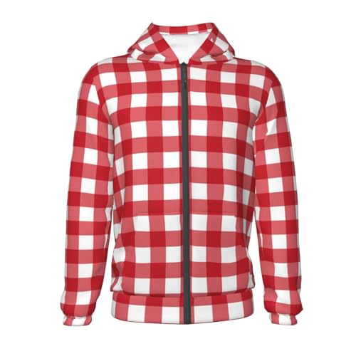 Red Checkboard Kid Hoodies Boys Zip Up Sweatshirts Girls Pullover with Pocket2