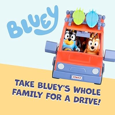 Bluey Heeler 4WD Family Toddler Toy Car with 4 Figures, Surfboards and Sticker Sheet, Pretend Play, Bluey Toys for Kids Ages 3+