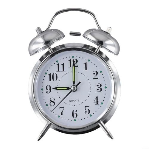 Reloj despertador clásico de doble campana, 12,5 x 16,5 x 6,2 cm, funciona con pilas, reloj despertador analógico de mesa con sonido fuerte para dormitorio