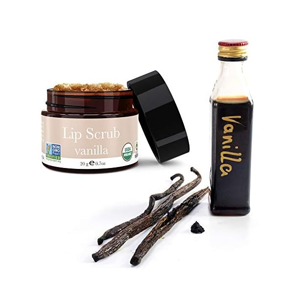 USDA Organic Lip Scrub Vanilla - USA Made All Natural Lip Exfoliator, Moisturizing Scrub for Dry Lips, Lip Scrubber Exfoliator & Sugar Scrub for Smooth Lips, Small Beauty Gifts