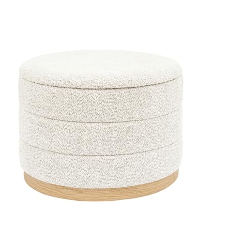 Image of Round Storage Ottoman with Tray, Chenille Folding Foot Rest Coffee tabele for Living Room Bedroom Dorm,Wood Grain Leather