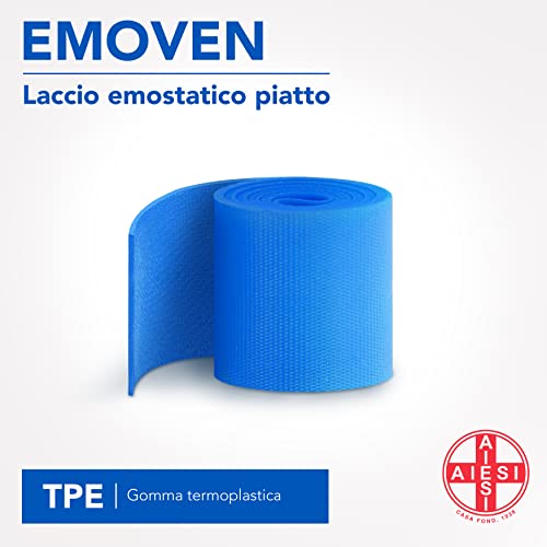AIESI® Flacher Einweg-Venenstauer hypoallergen latexfrei aus hochelastischem thermoplastischem Gummi (TPE) blaue Farbe Länge 39 cm EMOVEN (Packung mit 250 Stück)