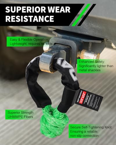 Image of DAYDOOR 56,000 LBS Soft Shackle Recovery Kit, 1 /2 inch x 22 inch (2-Pack) with 7075 Aluminum Snatch Ring, Winch Accessory for Jeep Wrangler, Bronco, 4Runner, Tacoma, ATV /UTV /Jeeps /SUVs, 4x4 Off-Road(Green)