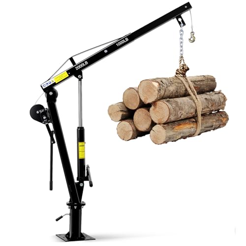 Garvee Hydraulic Pickup Truck Crane,Folding Truck-Mounted Bed Crane with Hand Winch, 360° Swivel Truck Jib Engine Hoist Crane, Truck Bed Lift in Cons