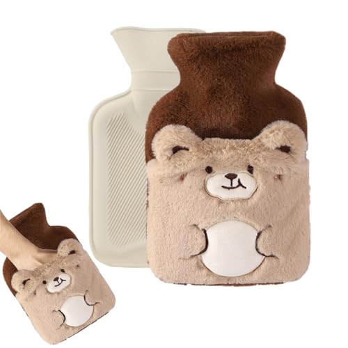 MHwan Bouillotte Eau Chaude Enfant, Adorable Bouillote Ours avec Housse, Peluche, Douce et Moelleuse, Petite 500 ml, Sûre, Antidéflagrante et Antifuite, Amovible et Propre