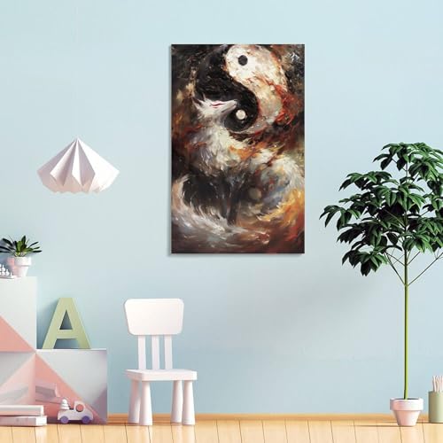 Affiche Yin et Yang Kitsune Fox pour remplacer un mur blanc vide - 2