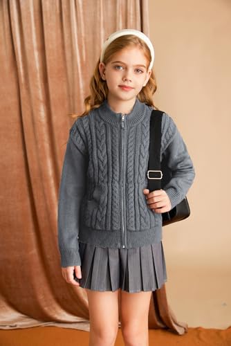Image of GRACE KARIN Girls Knit Cardigan Sweater Zip Long Sleeve Kids School Uniform Fall Jacket Size 6-14