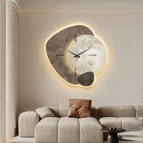 Moderno orologio da parete 3D con luce LED, funzionamento silenzioso e struttura in finta pietra, perfetto per soggiorno, sala da pranzo, ingresso e decorazione della camera da letto
