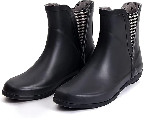 GUGUMIMI Damen Gummistiefel,Kurze Gummistiefel für Frauen,Wasserdichte Damen mit originellem Aufdruck (Black, adult, women, numeric_40, numeric, eu_footwear_size_system, medium)