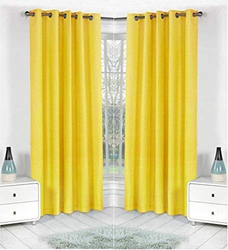 Presents Heavy Quality Polyester Crush Solid Plain Bright Pannels for HomeOfficeLiving Room in Different Beautiful Colours | Semmi-Transparent | Eyelet Panels | Door 7Feet, Pack of 1, Yellow-image-5