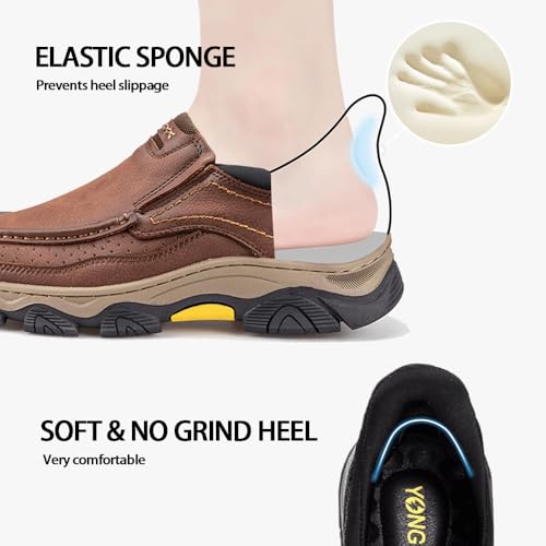 YONGJIA Mens Hands Free Slip in Loafers Walking Slip on Leather Casual Comfortable Breathable Shoes4