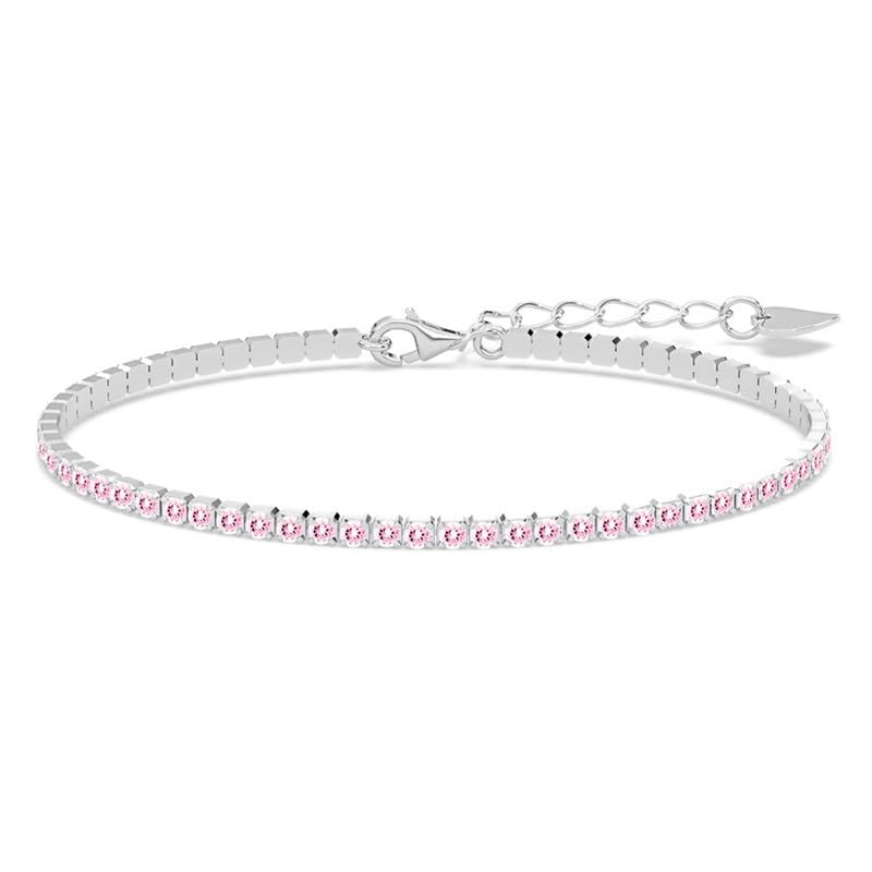 Image of Clara 925 Sterling Silver Slim Tennis 2mm Bracelet Gift for Women Girls | Multiple Color Options | Size Adjustable | Platinum Plated | Swiss Zirconia