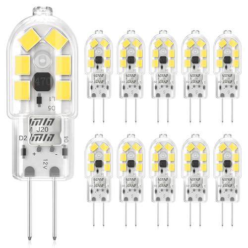 Eco.Luma Bombilla LED G4 2W AC/DC 12V, Blanco Frio 6000K, Equivalente a 20W Bombillas Halógenas, 180LM No Regulable, Ángulo de haz de 360° Capsule LED Bombillas, Paquete de 10
