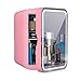 Xgxyklo Mini Nevera 8 litros, Nevera Portátil Belleza De Espejo con Iluminación LED, AC/DC Refrigerador Termoeléctrico Y Más Caliente De Cuidado De La Piel, Dormitorio Y Viajes,Rosado
