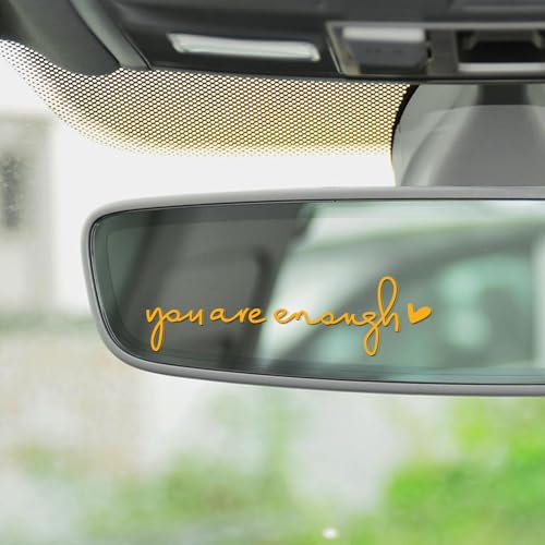 WINUERK You Are Enough Rearview Decal, Inspirational Car Stickers, Vinyl Self-Love Mirror Stickers, Universal Car Accessory (Reflective Yellow)