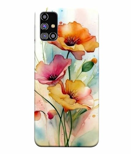 Image of Printed Hard Back Case Cover & Compatible for Samsung Galaxy M31S | Flower Painting Art (Multicolor) - D1187