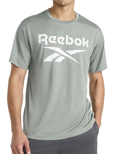 Reebok Mens Byron Short Sleeve Crewneck T-Shirt Standard Fit Lightweight Poly Fabric Vintage Moss Heather Large