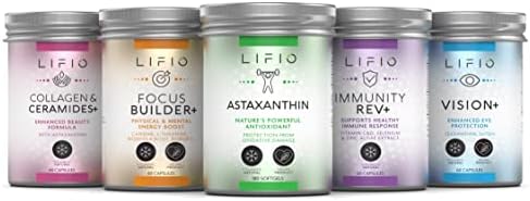 Lifio Astaxanthin - 180 Softgels, Collagen & Ceramides+ - 60 Capsules, Focus Builder+ - 60 Capsules, Immunity Rev+ - 60 Capsules, Vision+ - 60 Capsules