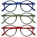 Produktbild OPULIZE REY Lesebrille - 3er-Pack - Runder Retro-Rahmen - Mattblau, Grün, Rot - Herren Damen - Federscharniere - RRR56-36Z - +2.50