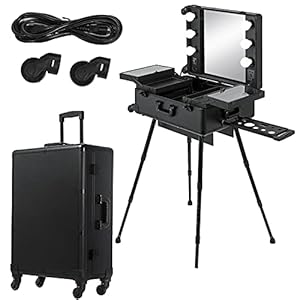 Walzkosmetikkasten W/LED. Leichter Spiegelkasten Beauty Makeup Trolley Koffer Gepäck Aluminium Makeup Toolbox,Effiziente Ausrüstung