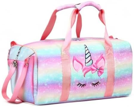 Dance Duffle Bag Girls Unicorn Kids Sports Gym Bag with Shoe Compartment & Wet Pocket Sleepover Overnight Weekender Travel Bag - Image 8